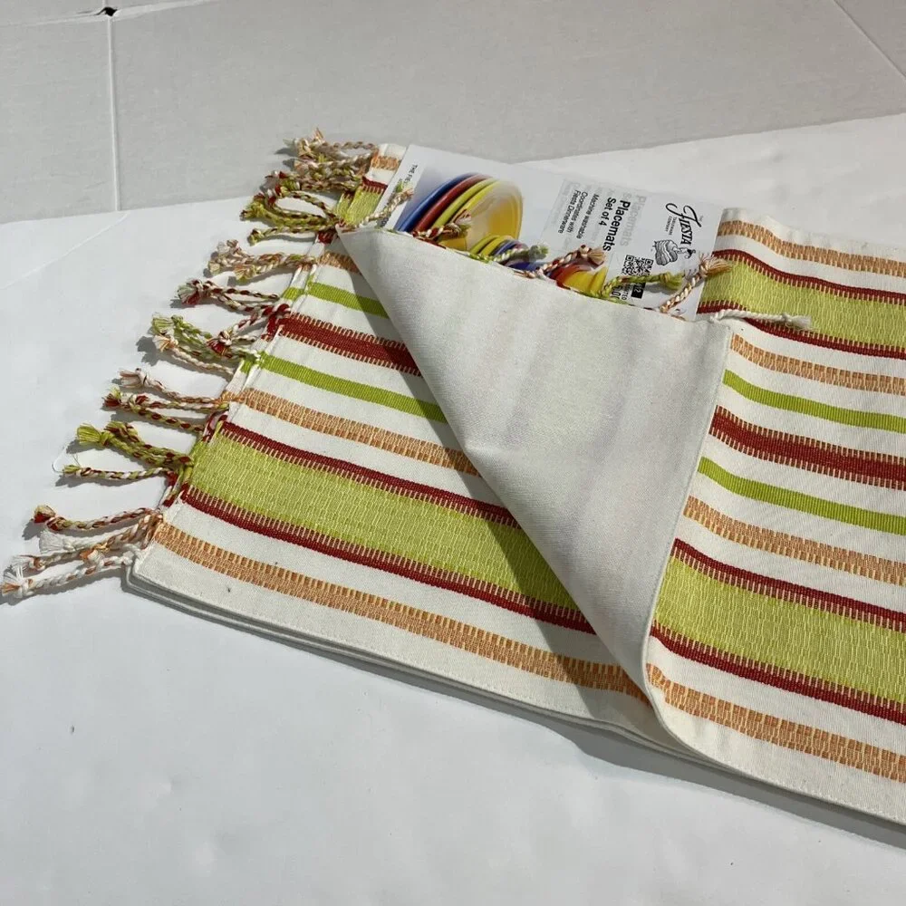 Fiesta Placemats Woven Tassel Striped Warm Fringe Multi Color Set Of 4 Hacienda‎